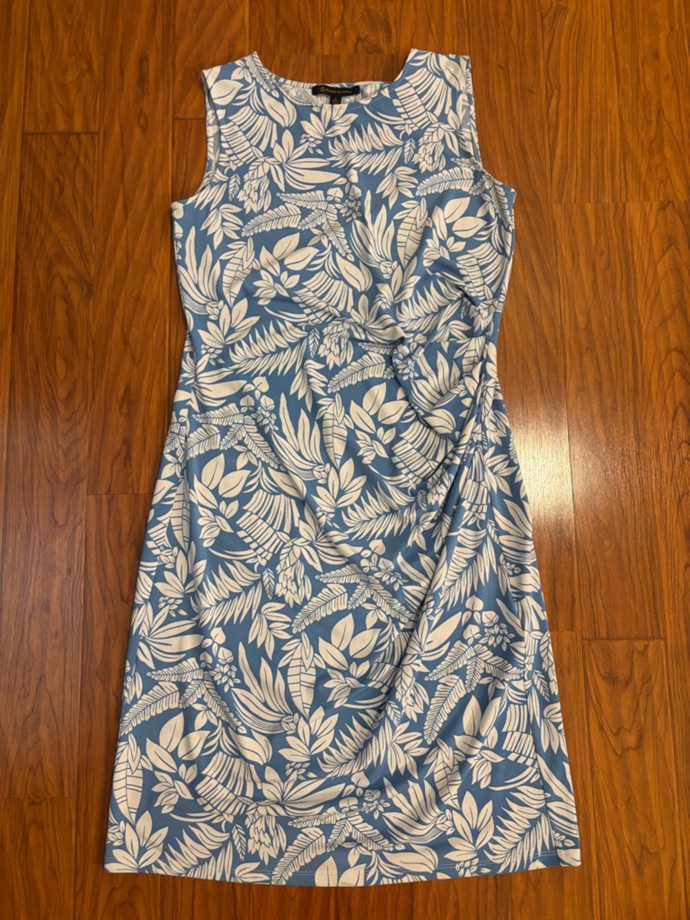 Brooks Brothers Sleeveless Blue White Tropical Leaf Floral Dress Womens Large